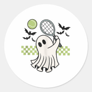 Halloween Ghost Tennis Player Retro Spooky Saison Runder Aufkleber