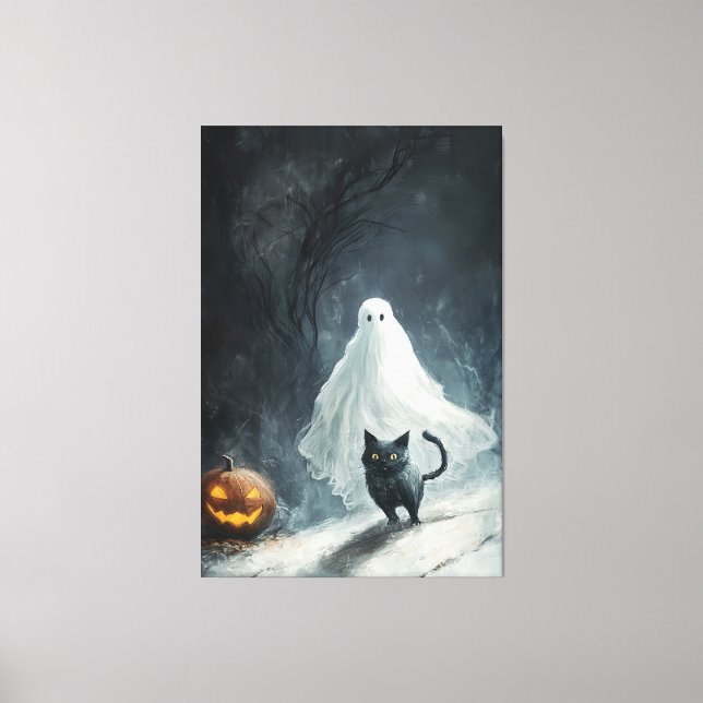 Halloween Ghost und Black Cat Leinwanddruck (Vorderseite)