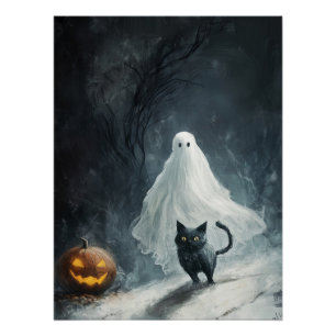 Halloween Ghost und Black Cat Poster