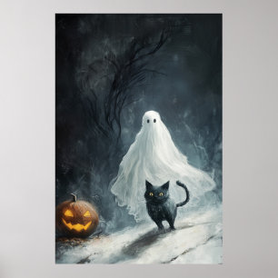 Halloween Ghost und Black Cat Poster