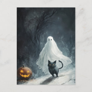 Halloween Ghost und Black Cat Postkarte