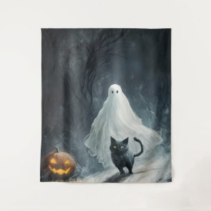 Halloween Ghost und Black Cat Wandteppich