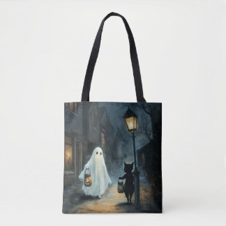 Halloween Ghost und Cat-Begegnung