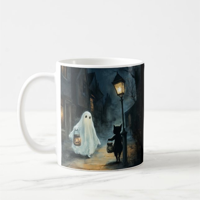 Halloween Ghost und Cat-Begegnung Kaffeetasse (Links)