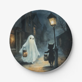 Halloween Ghost und Cat-Begegnung Pappteller