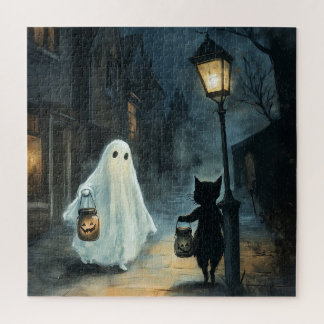 Halloween Ghost und Cat-Begegnung Puzzle