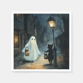 Halloween Ghost und Cat-Begegnung Serviette