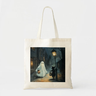 Halloween Ghost und Cat-Begegnung Tragetasche