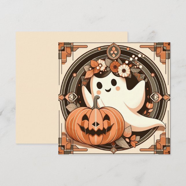 Halloween Ghost und Jack-o'lantern Spooky Karte (Vorne/Hinten)