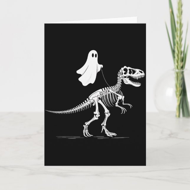 Halloween Ghost Walking Dinosaur Skeleton T Rex Fu Karte (Vorderseite)