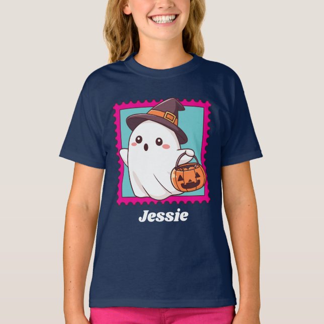 Halloween Ghost Witch Costume Personalized Text T-Shirt (Vorderseite)
