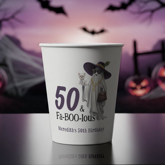 Halloween Ghost Women's Fabelous 50. Geburtstag Pappbecher (Halloween Ghost Women's Fabulous 50th Birthday Paper Cups
)