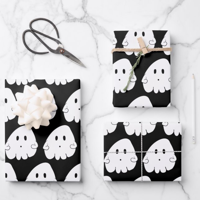 Halloween Ghost Wrapping Paper Geschenkpapier Set (Vorderseite)