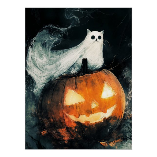 Halloween GhostCat und Kürbislaterne Poster (Vorderseite)
