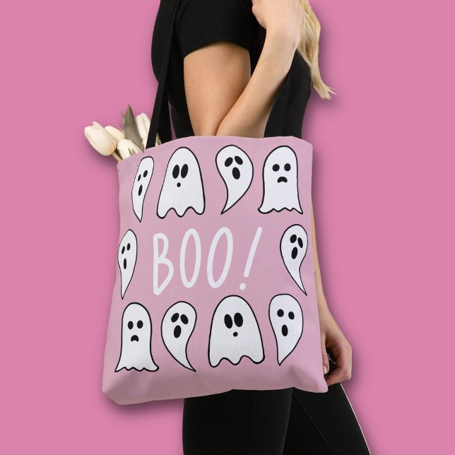 Halloween Ghosts Boo (Pink and white ghosts Halloween tote bag)