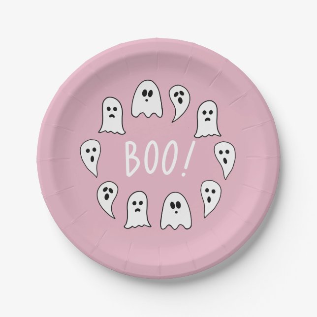 Halloween Ghosts Boo Pink Pappteller (Vorderseite)