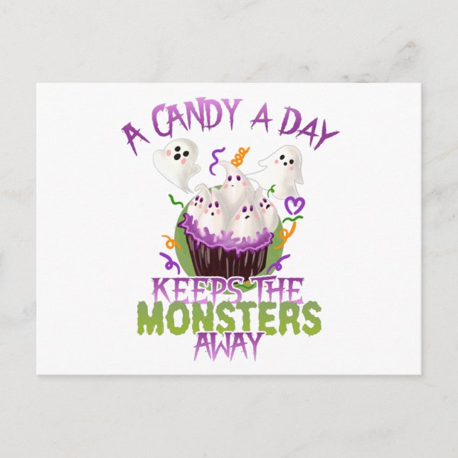 Halloween Ghosts Candy A Day Behalte Monster ab Postkarte (Vorderseite)