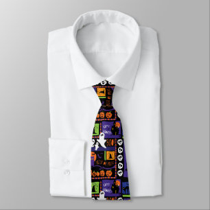 Halloween Ghosts Print Krawatte, Lila und schwarz Krawatte