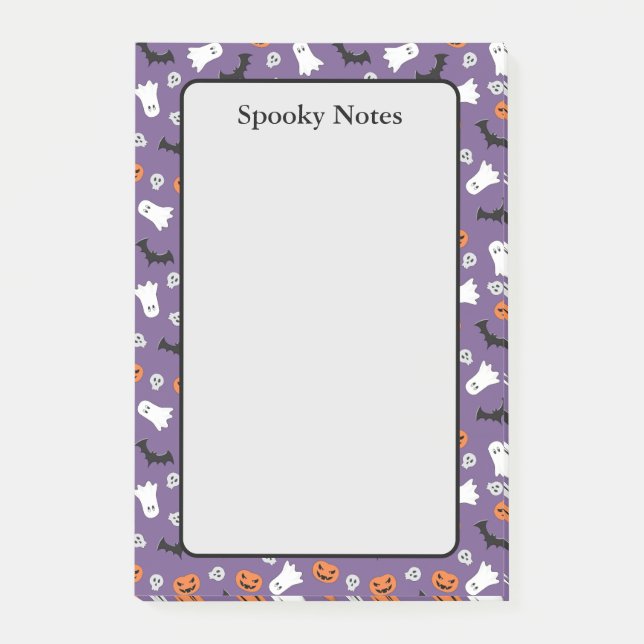 Halloween Ghosts Pumpkin Bats Lila Sticky Post-it Klebezettel (Vorderseite)