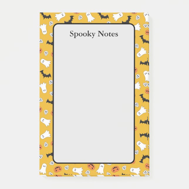 Halloween Ghosts Pumpkin Bats Yellow Notes Post-it Klebezettel (Vorderseite)