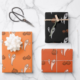 Halloween Ghosts Pumpkins Orange & Black 3 Geschenkpapier Set