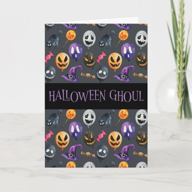 "Halloween Ghoul" Graues Halloween-Muster Karte (Vorderseite)