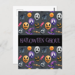 "Halloween Ghoul" Graues Halloween-Muster Postkarte