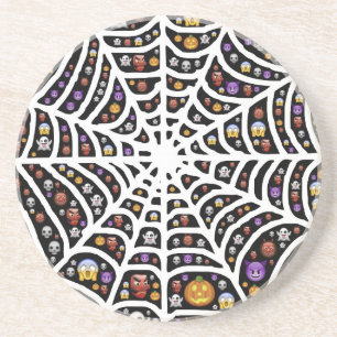 Halloween Ghouls & Goblins in einem Spinnennetz Untersetzer