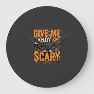 Halloween Gib Mir Süßigkeiten Gruselige Katze Große Wanduhr