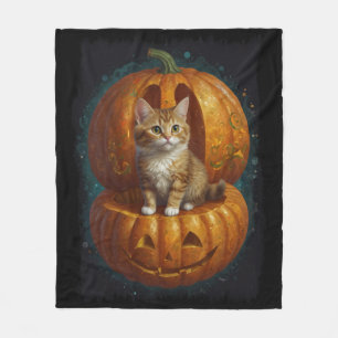 Halloween Ginger Tabby Kitten Leben in einem Kürbi Fleecedecke