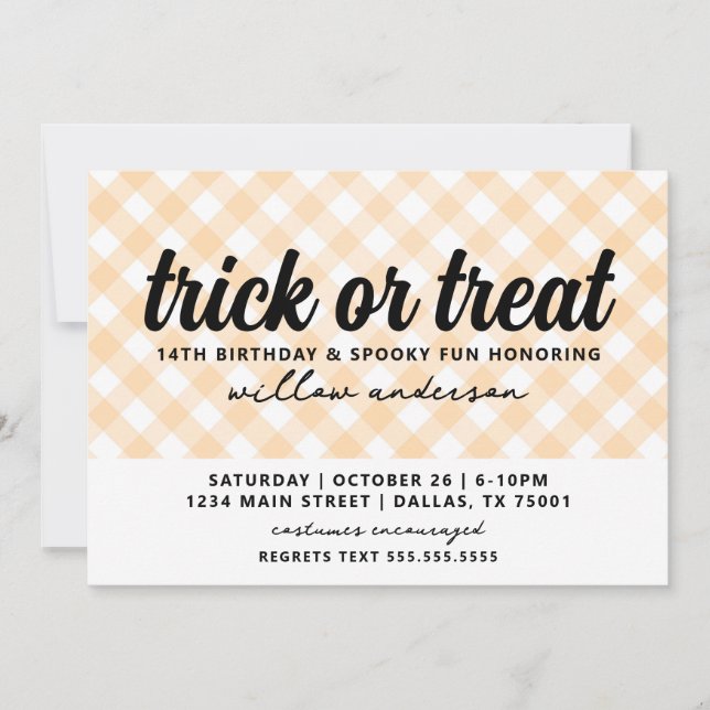 Halloween Gingham Birthday Einladung (Vorderseite)