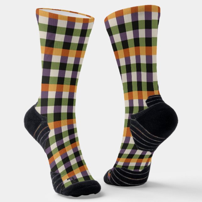 Halloween-Gingham-Muster, lila und schwarz Socken (Gewinkelt)