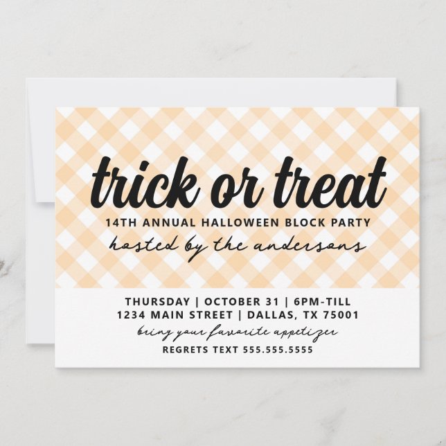 Halloween Gingham Party Einladung (Vorderseite)