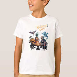 Halloween-Gipfel von Skelett, Fledermäuse, Kürbis, T-Shirt