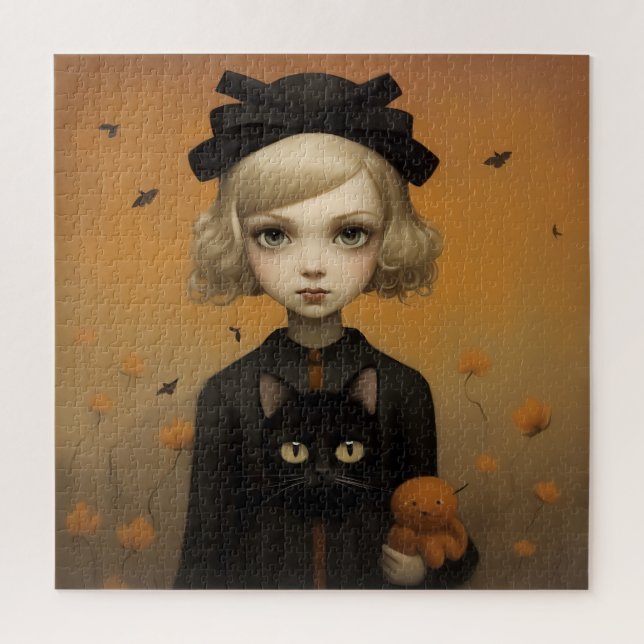 Halloween Girl and Cat Puzzle (Vertikal)