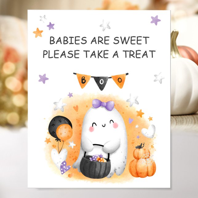 Halloween Girl Baby Duwer Little Ghost Favor Zeich Poster (Halloween Girl Baby Shower Little Ghost Favor Sign)