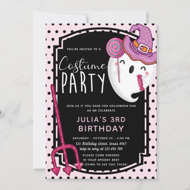 Halloween Girl Birthday Costume Party Einladung (Vorderseite)