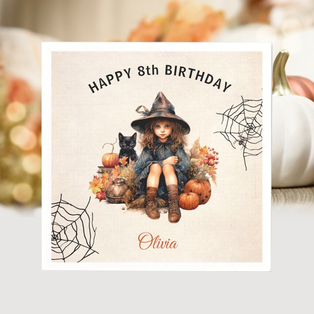 Halloween Girl Little Wittle Paper Napkins Serviette (Halloween Birthday Girl Little Witch Paper Napkins)