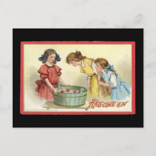 Halloween Girls Bobbing für Äpfel Vintag Postkarte