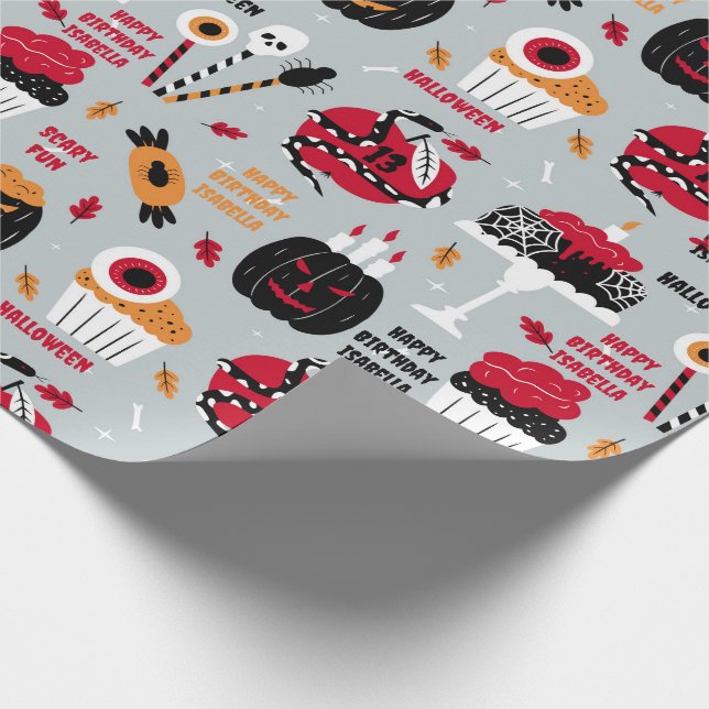 Halloween Girls Geburtstagskuchen Beängstigend Spa Geschenkpapier (Ecke)