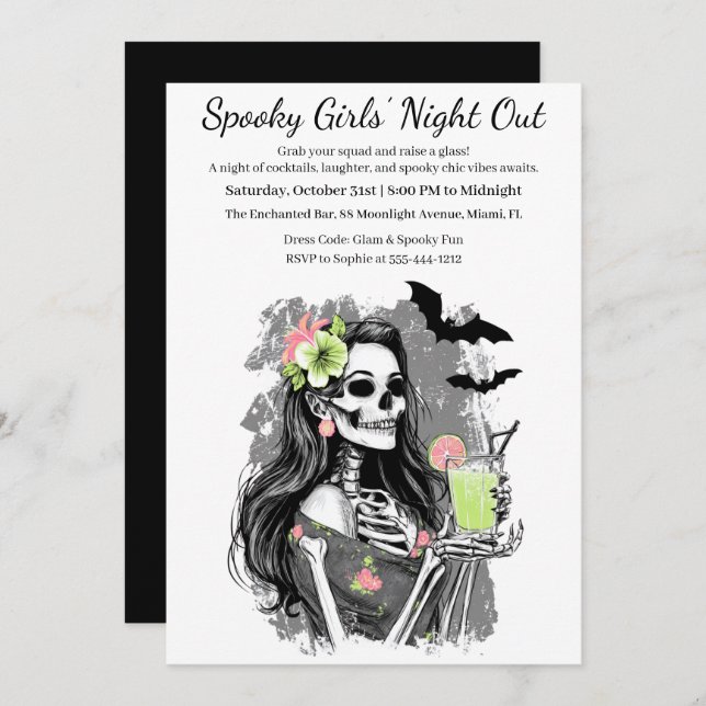 Halloween Girls Night Out | Spooky Cocktail Party Einladung (Vorne/Hinten)