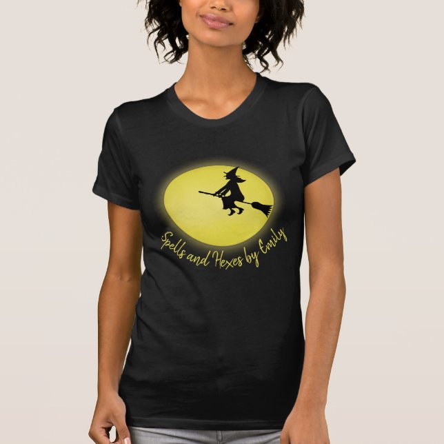 Halloween Girly Flying Hexe Whimsical Vollmond T-Shirt (Vorderseite)