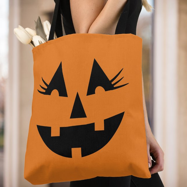 Halloween Girly Jack-O-Lantern Pumpkin-Gesicht (Halloween Girly Jack-O-Lantern Pumpkin Face Tote Bag)