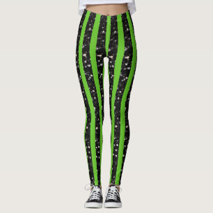 Halloween Glitzern Streifen Linien auf grün Leggings