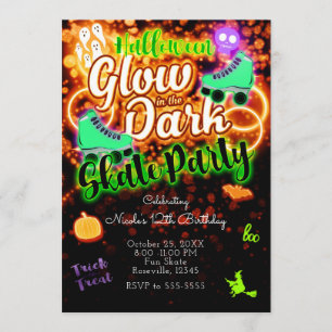 Halloween Glow-in-the-Dark-Rollschuhparty Einladung