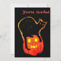 Halloween Glowing Orange Pumpkin mit Schwarzer Kat