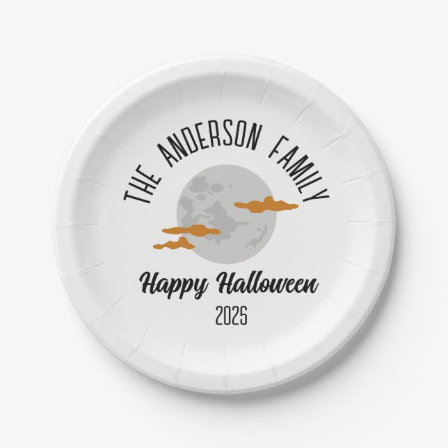 Halloween Glows Full Moon Personalisiert Name Pappteller (Vorderseite)