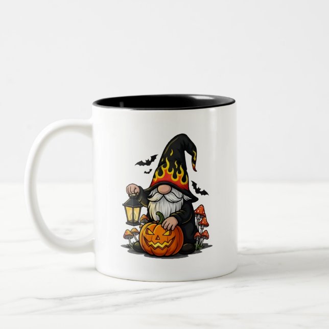Halloween-Gnom-Kaffeetasse Zweifarbige Tasse (Links)