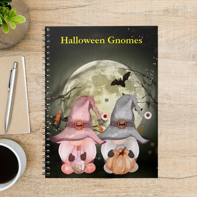 Halloween Gnome Couple Full Moon Notizblock (Halloween Gnome Couple Full Moon Notebook)