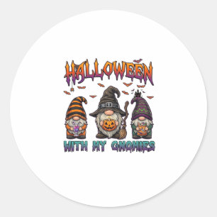 Halloween-Gnome Drei Gnome Hexenhut Kürbis_1 Runder Aufkleber
